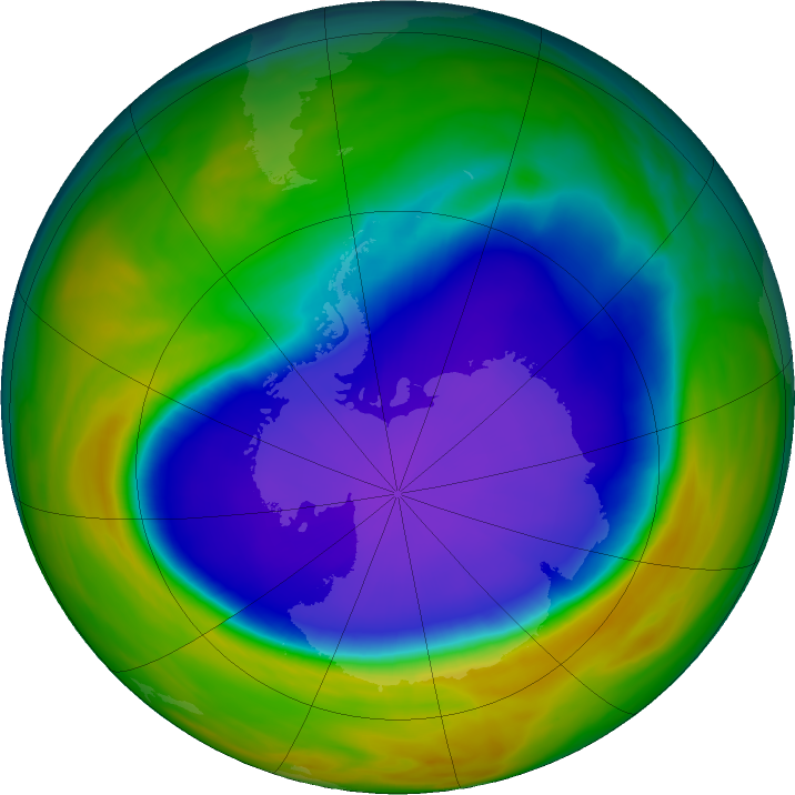 Antarctic ozone map for 01 October 2016